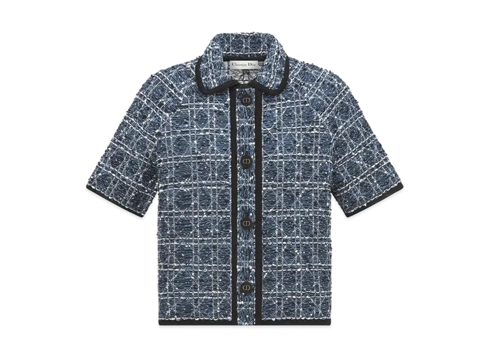Dior Short-Sleeved Cannage Jacket Cotton-Blend Tweed "White/Blue"