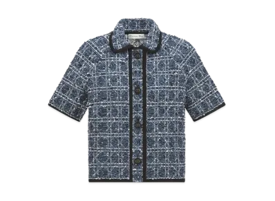 Dior Short-Sleeved Cannage Jacket Cotton-Blend Tweed "White/Blue"