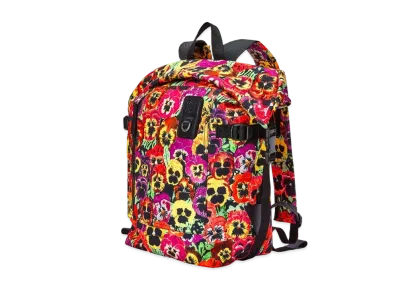 LOEWE Pansies Roll Top Backpack In Nylon "Black / Multicolor"