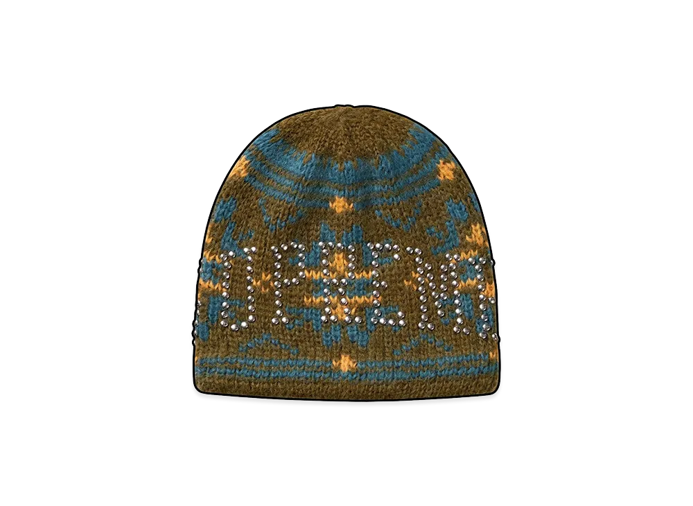Supreme Studded Fair Isle Beanie "Olive Brown"