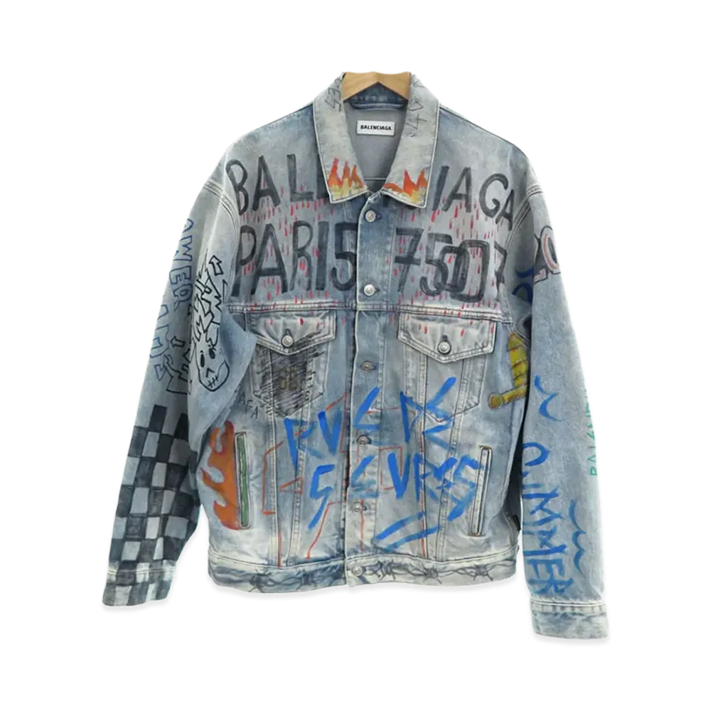 BALENCIAGA Graffiti Denim Jacket 2019 "Light Indigo"