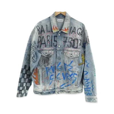 BALENCIAGA Graffiti Denim Jacket 2019 "Light Indigo"