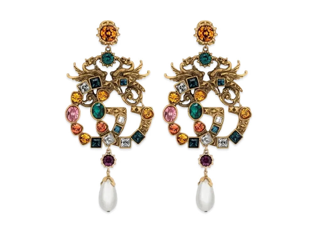 GUCCI Crystal Double G Earrings "Gold"