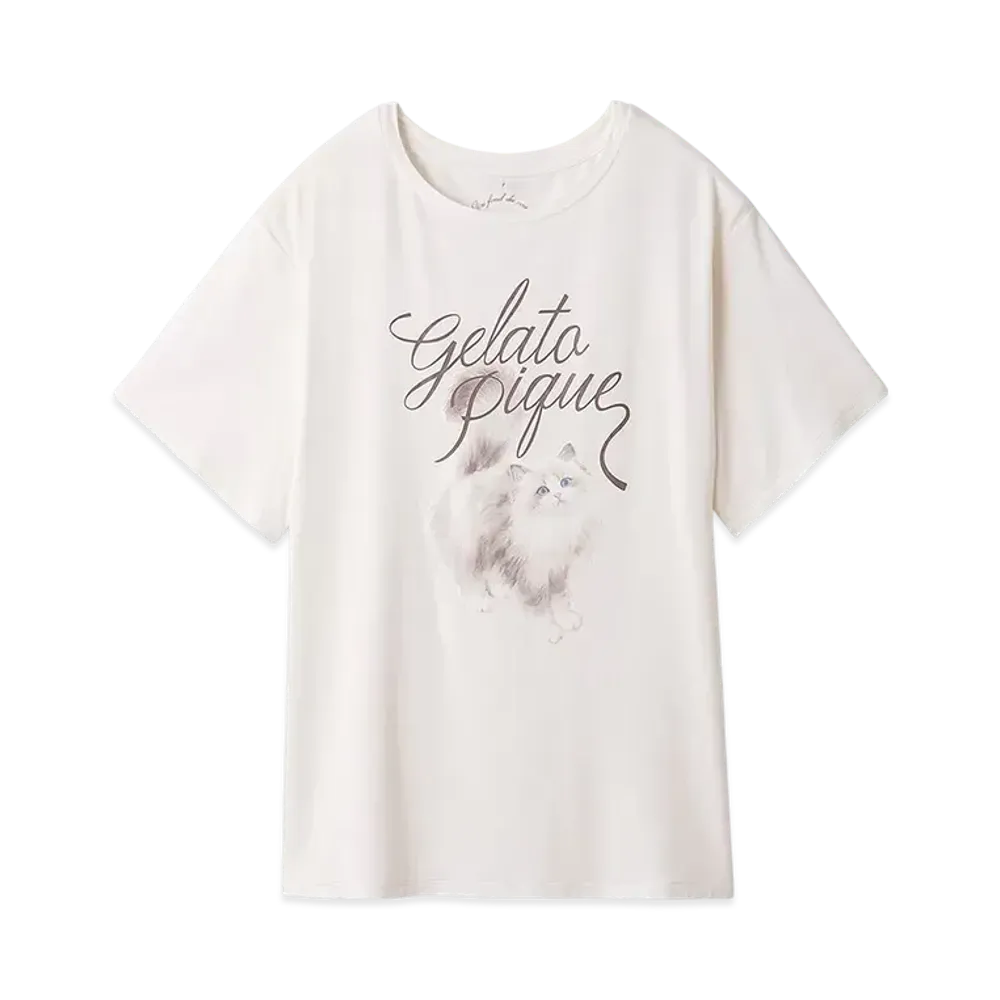 GELATO PIQUE Cat Pattern One Point T-Shirt "Ivory"