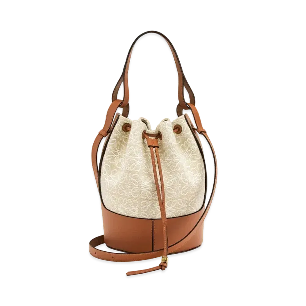 LOEWE Balloon Bag In Anagram Jacquard And Calfskin "Ecru / Tan"