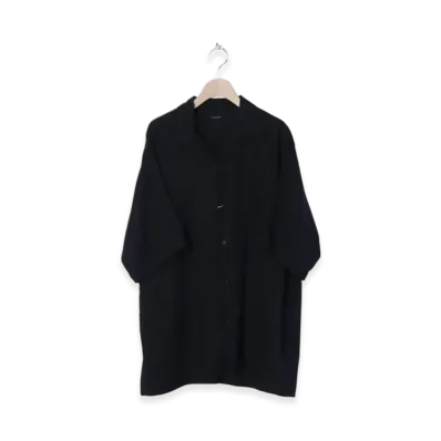 COMOLI Linen Twill S/S Open Collar Shirt "Navy"