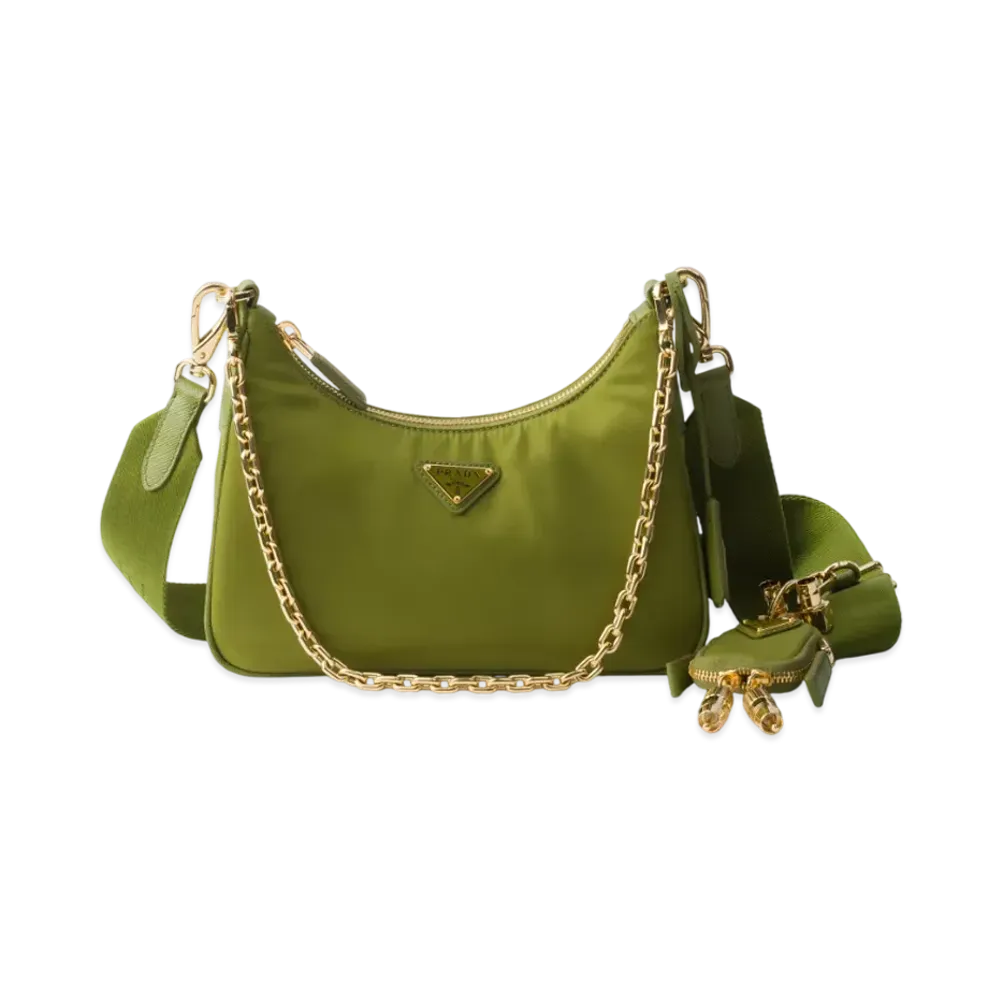 PRADA Re-Edition 2005 Re-Nylon and Saffiano Leather Bag with Charm "Olive"
