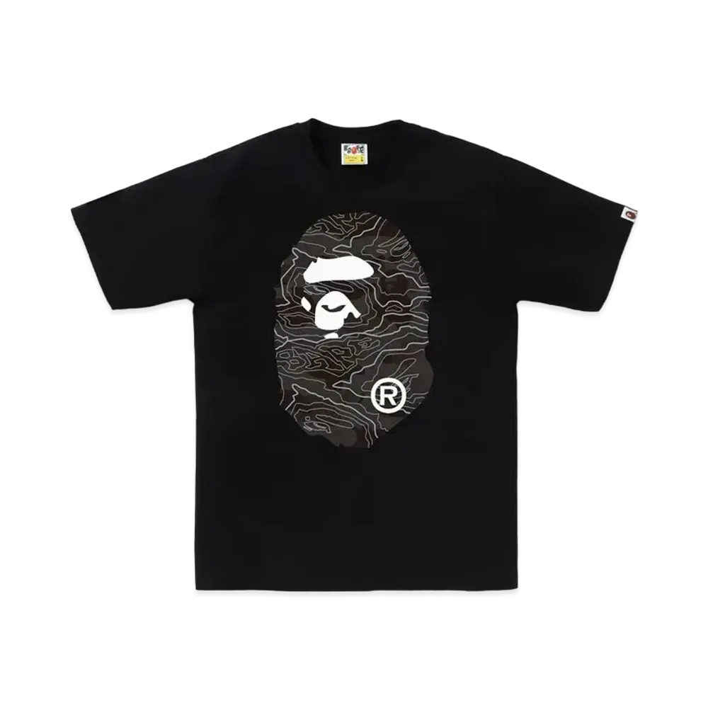 A BATHING APE Layered Line Camo Big Ape Head Tee "Black/Black"
