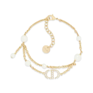 Dior Petit CD Bracelet Metal with Resin Pearls and Crystals "Gold/White/Silver"