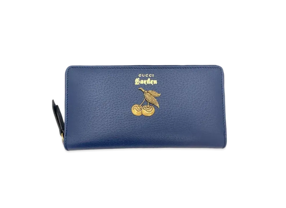 GUCCI Round Zipper Gucci Garden Cherry Leather "Blue"
