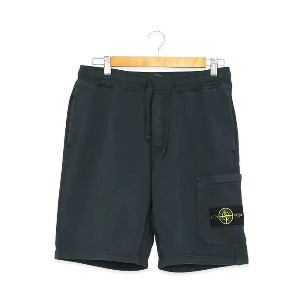Stone Island Organic Cotton Fleece Short Jogger Pants "Navy Blue"