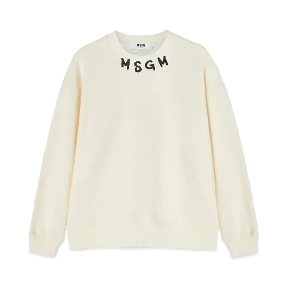 MSGM Cotton Crewneck Sweater Wth MSGM Brushstroke Logo Positioned At The Neck "White"