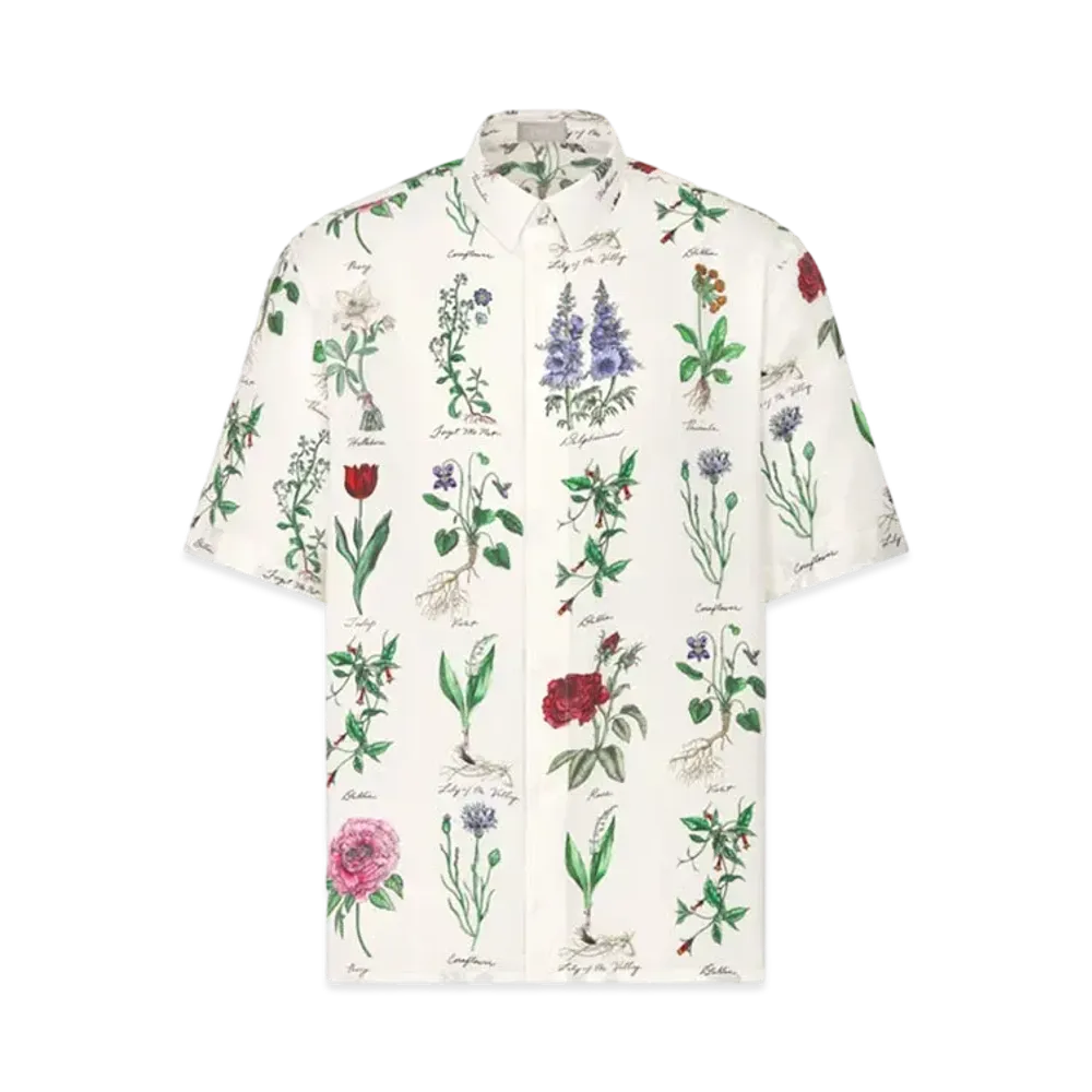 Dior Herbarium Illustration Short-Sleeved Shirt Silk "White"