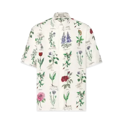 Dior Herbarium Illustration Short-Sleeved Shirt Silk "White"