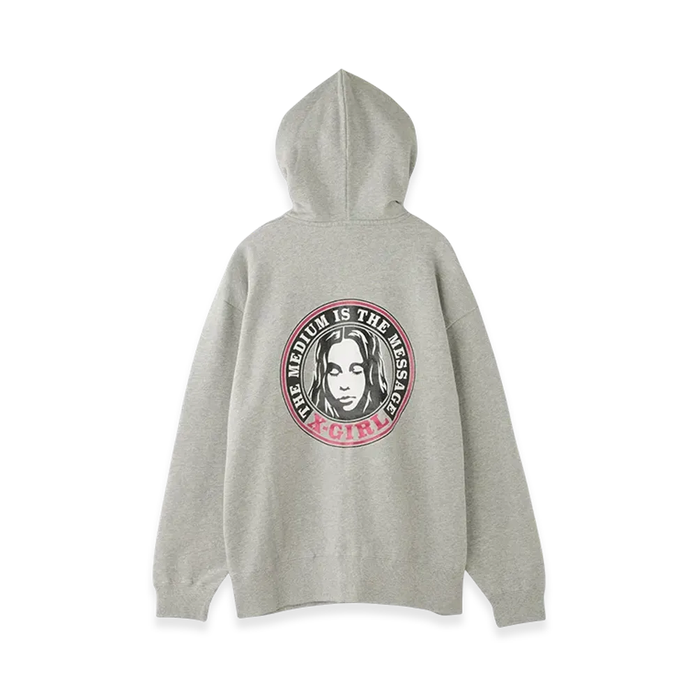 X-Girl Circle Logo And Face Zip Up Sweat Hoodie "Ash"