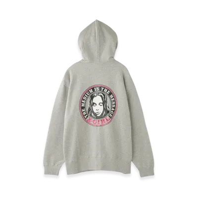 X-Girl Circle Logo And Face Zip Up Sweat Hoodie "Ash"