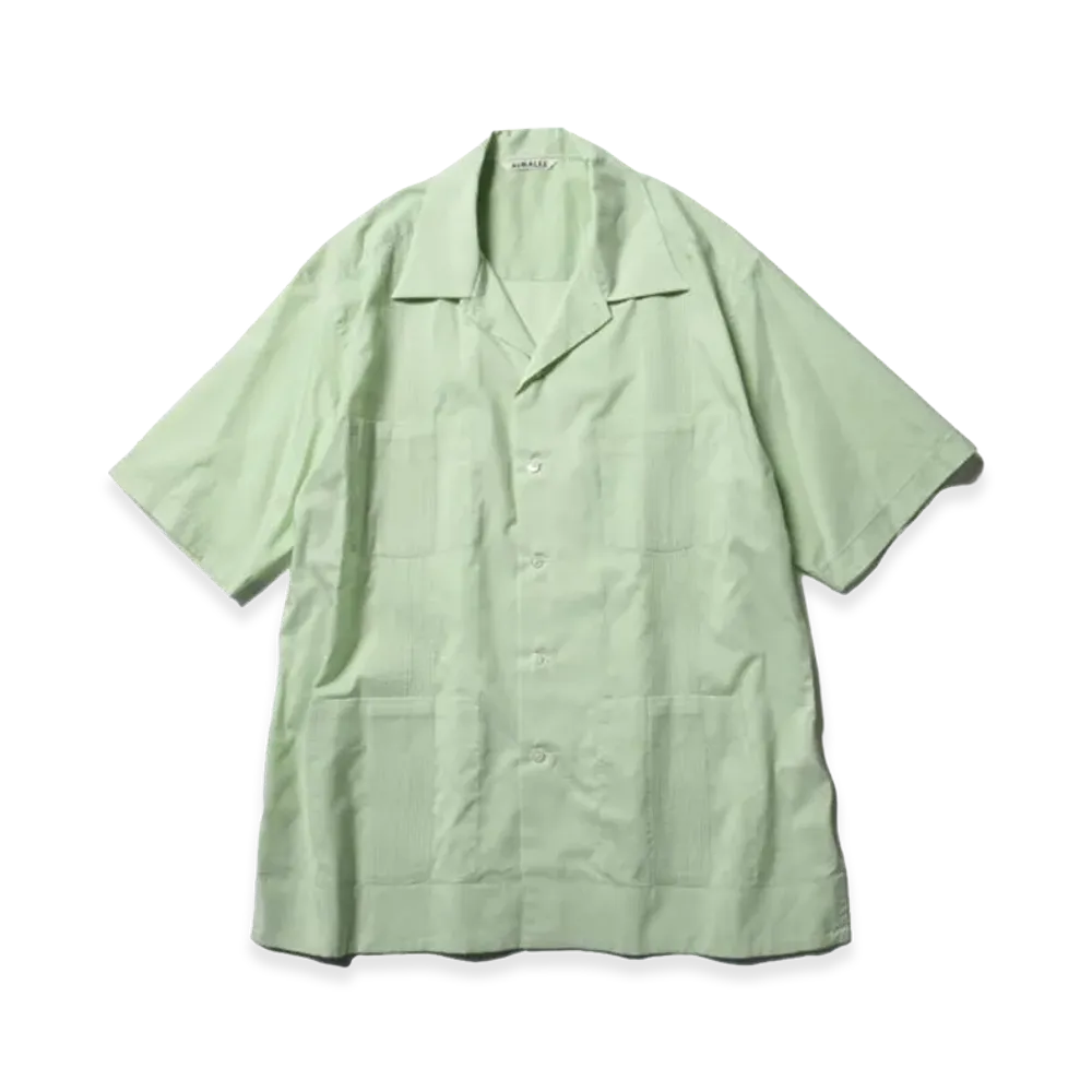 AURALEE Finx Silk Stripe Cuba Shirts "Green"