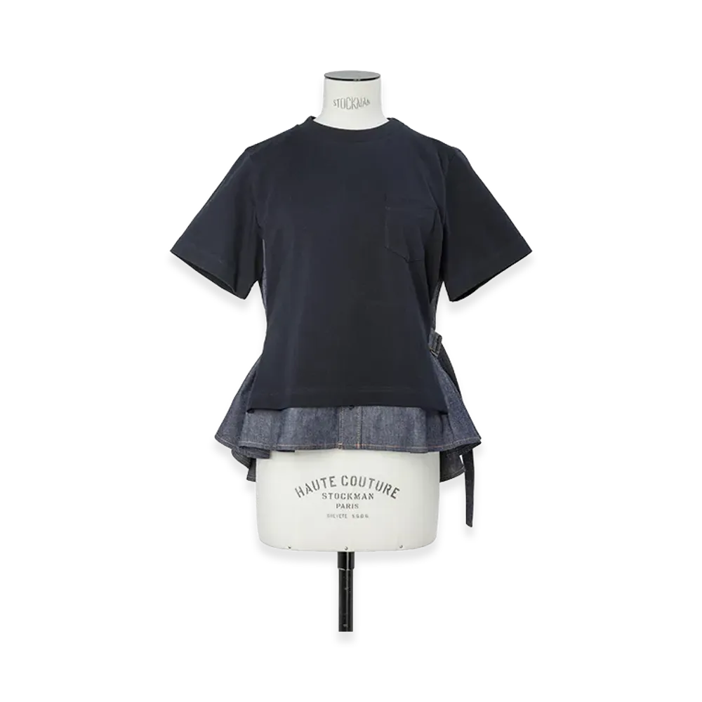 sacai Women's Light Weight Denim x Cotton Jersey T-Shirt "Navy/Blue"