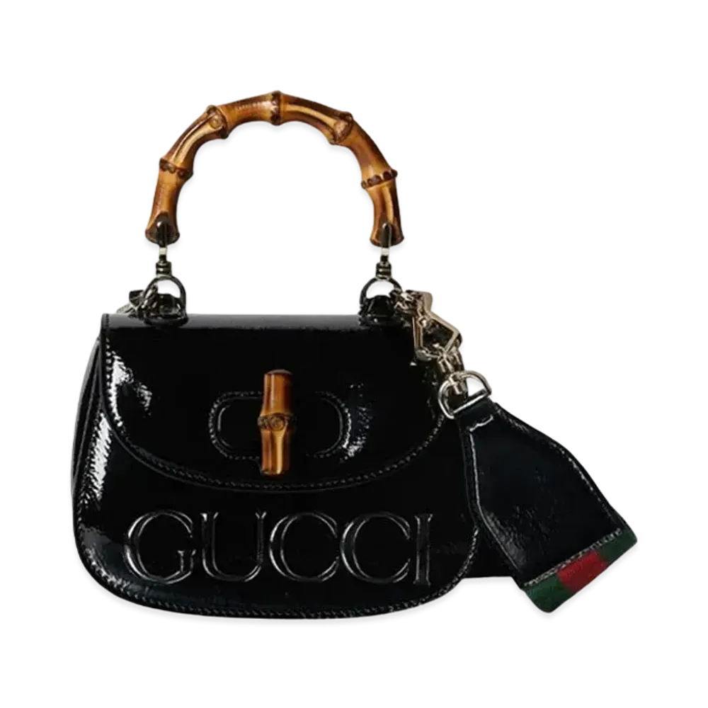GUCCI Bamboo 1947 Mini Top Handle Bag Patent Leather "Black"