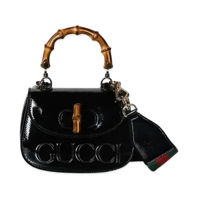 GUCCI Bamboo 1947 Mini Top Handle Bag Patent Leather "Black"