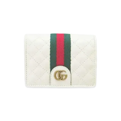 GUCCI Double G Sherry Line Quilting Compact Wallet "White"