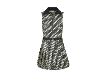 Dior Pleated Short Dress Technical Taffeta Jacquard with Dior Oblique Motif "Blue/Ecru"