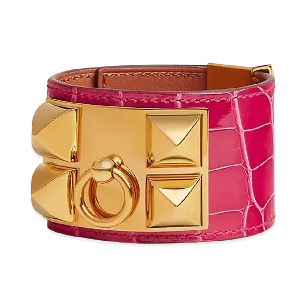 Hermes Collier de Chien Bracelet "Rose Extreme/Gold"