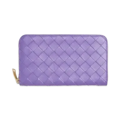 Bottega Veneta Intrecciato Lambskin Calfskin Zip Around Wallet "Purple"