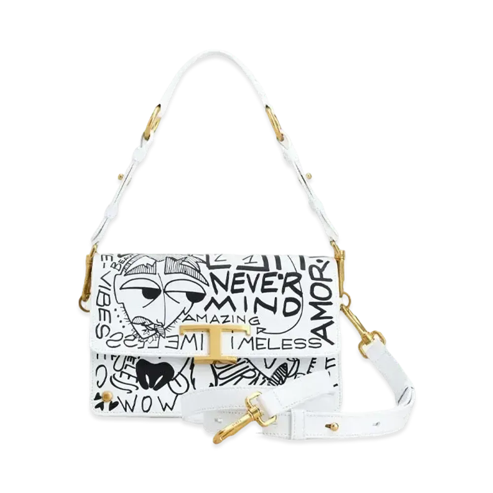 TOD'S Timeless Leather Shoulder Bag Mini "White/Black"