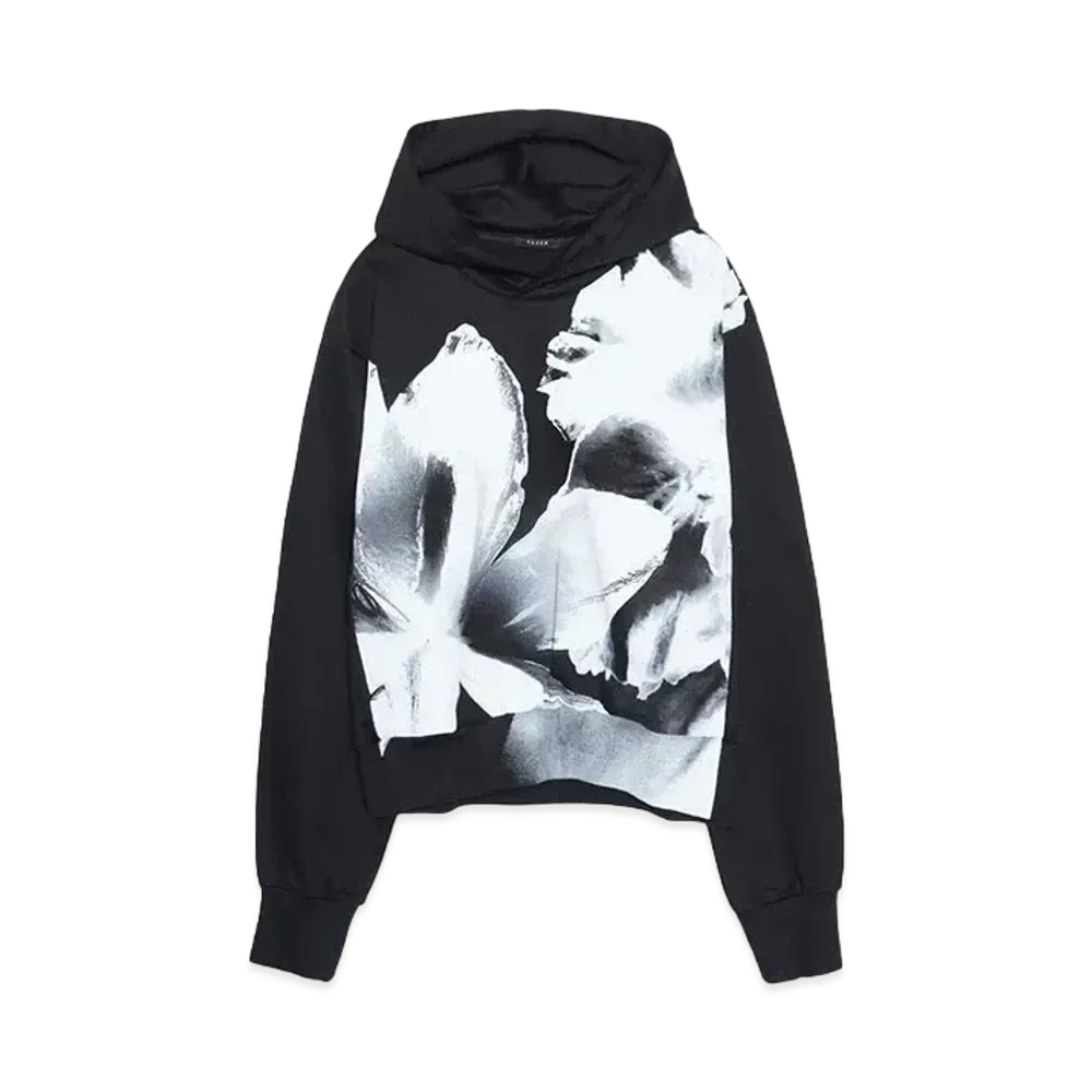 TAAKK FLOWER PRINT JERSEY HOODIE "BLACK"