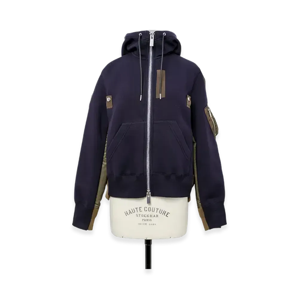 sacai Sponge x Nylon Twill Hoodie "Navy/Dark Khaki"