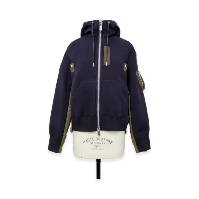 sacai Sponge x Nylon Twill Hoodie "Navy/Dark Khaki"