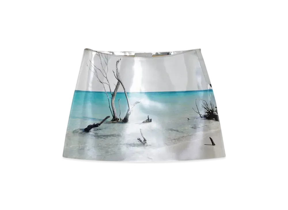 PRADA Women's Shiny Leather Miniskirt "Silver"