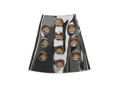 PRADA Women's Shiny Leather Skirt "Silver"