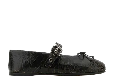 MIU MIU Women's Black Leather Ballerinas "Brown"