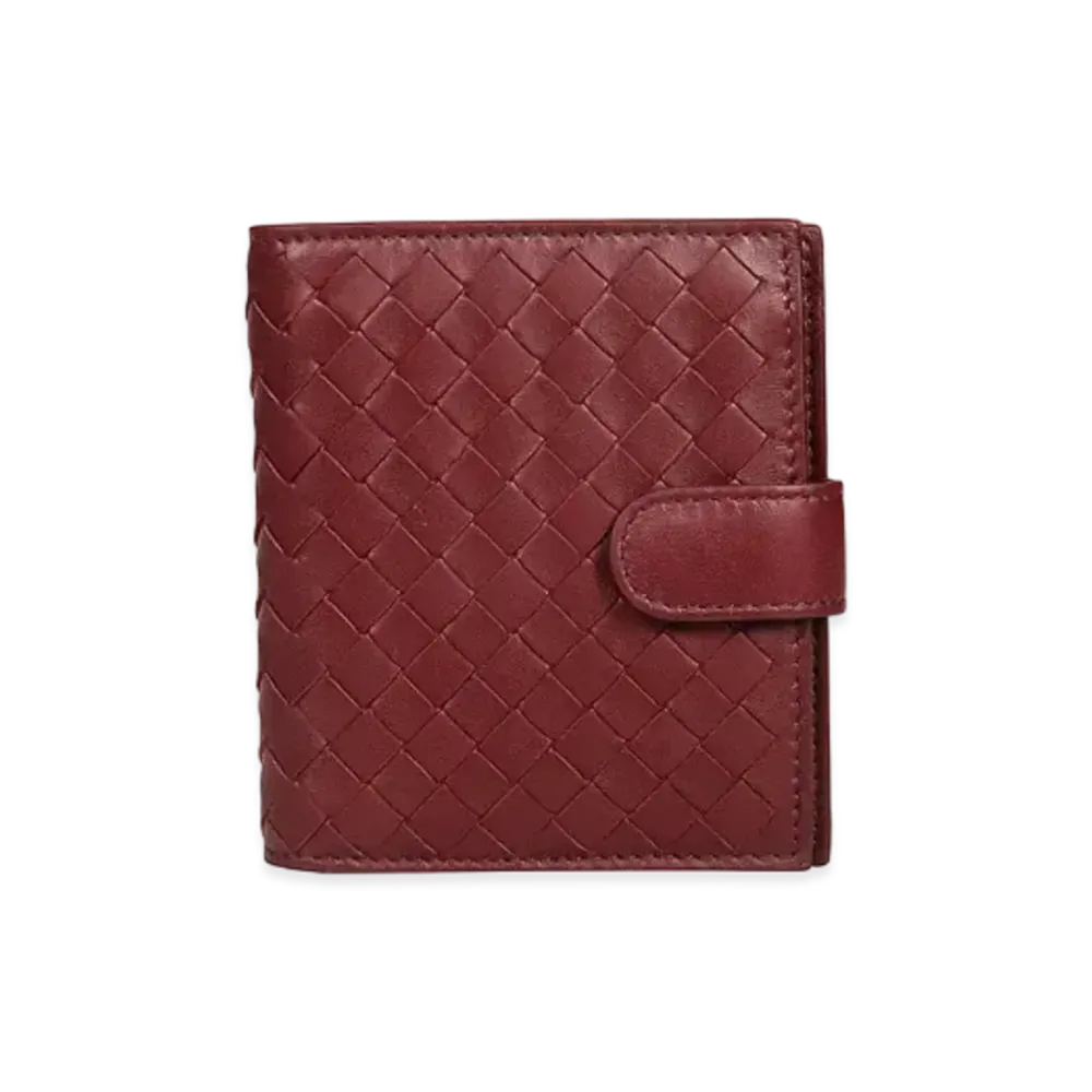 Bottega Veneta Intrecciato Lambskin Compact Bi-fold Wallet "Bordeaux"