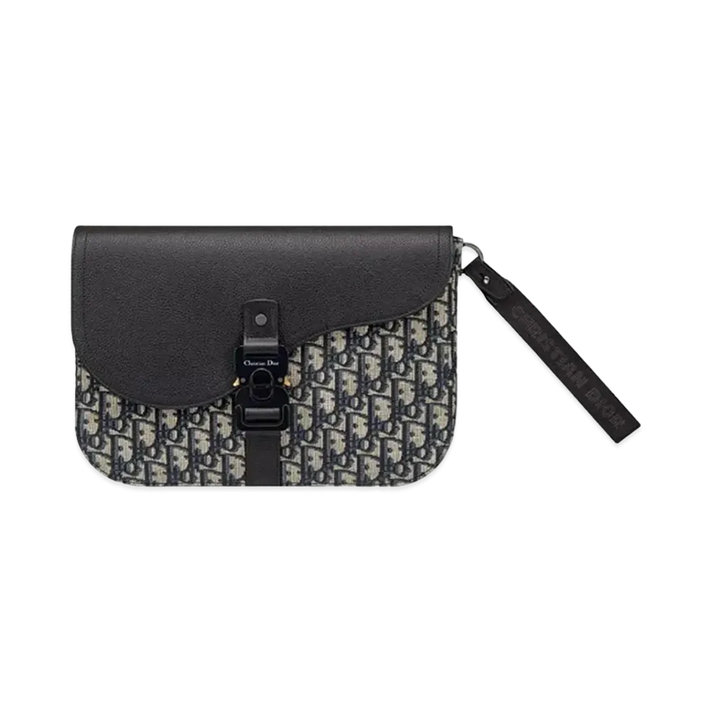 Dior Saddle A5 Pouch Dior Oblique Jacquard Grained Calfskin "Beige/Black"