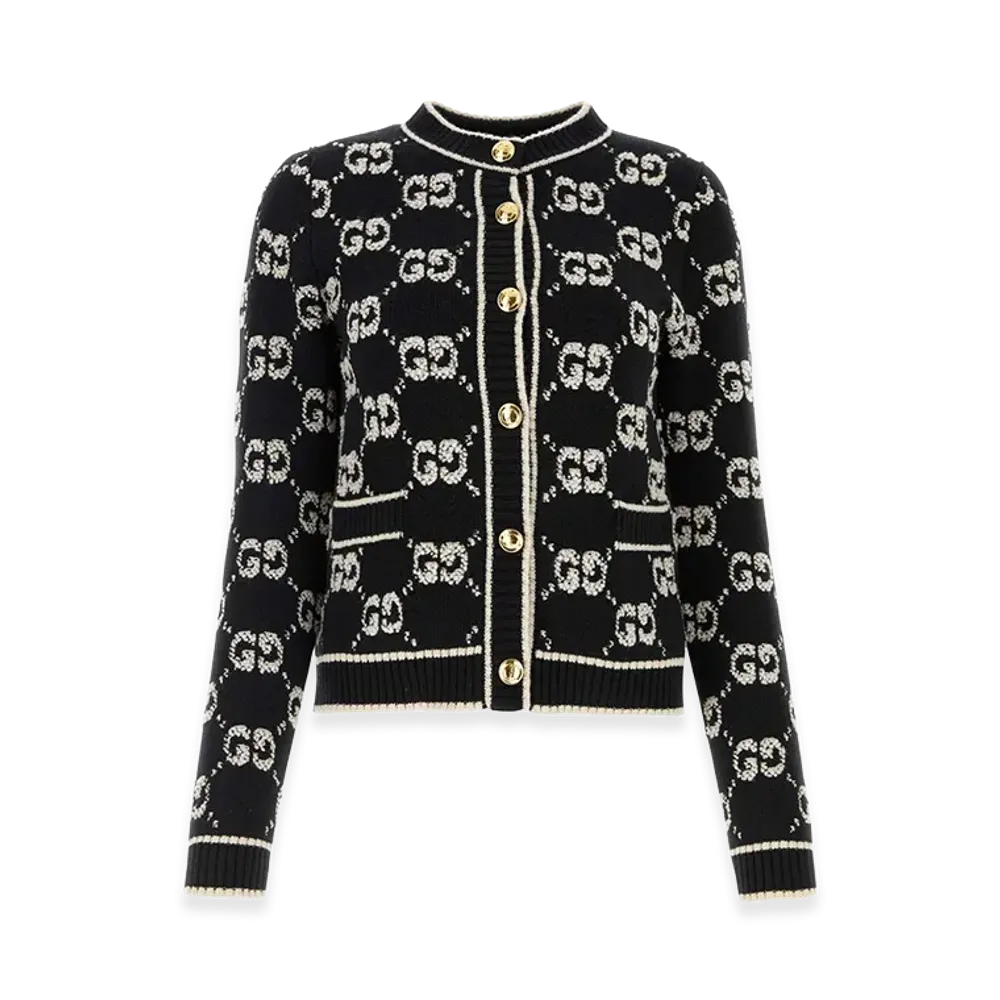 GUCCI Women's Embroidered Wool Cardigan "Black"