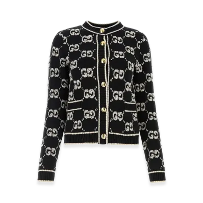 GUCCI Women's Embroidered Wool Cardigan "Black"