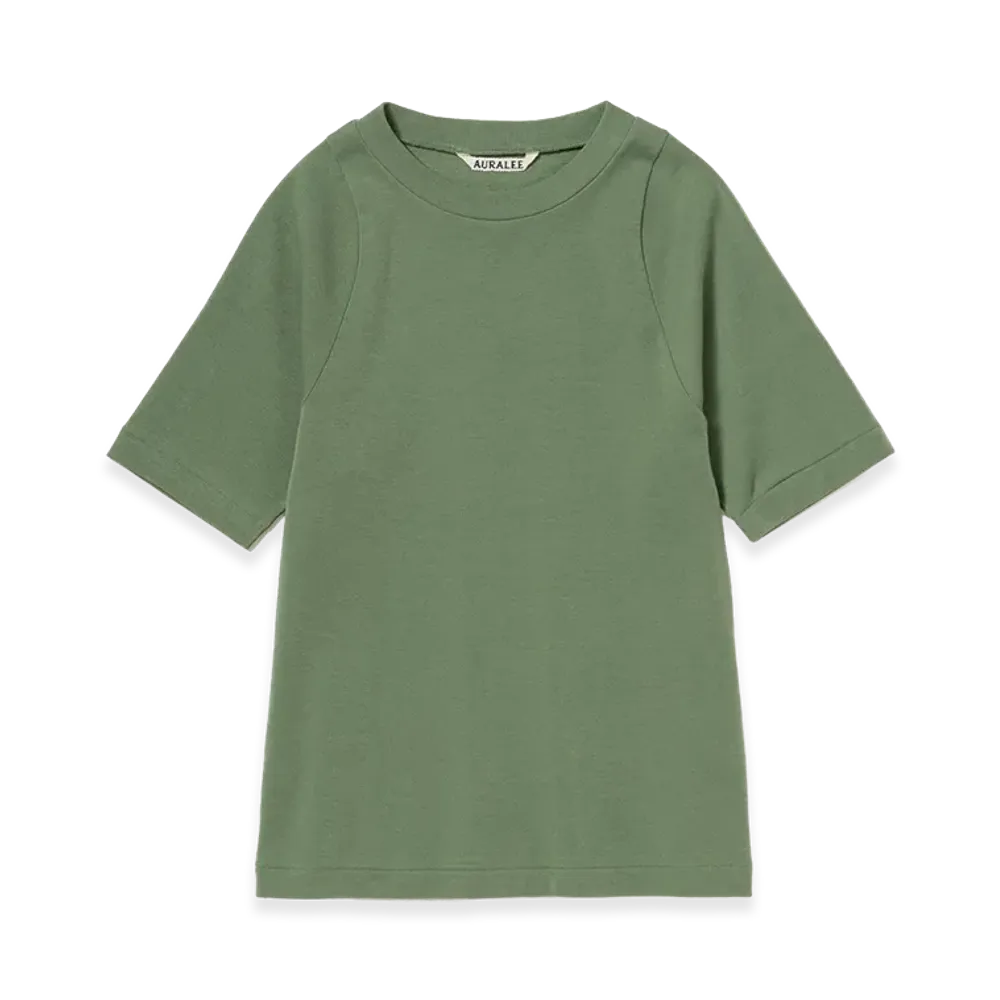 AURALEE Women's Organic Cotton Fine Rib Tee "Sage Green"