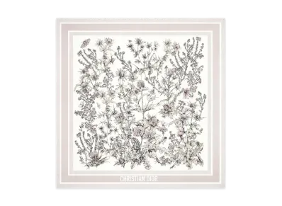 Dior Chardons 90 Square Scarf Silk Twill "White/Powder Pink"