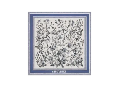Dior Chardons 90 Square Scarf Silk Twill "Blue/White"