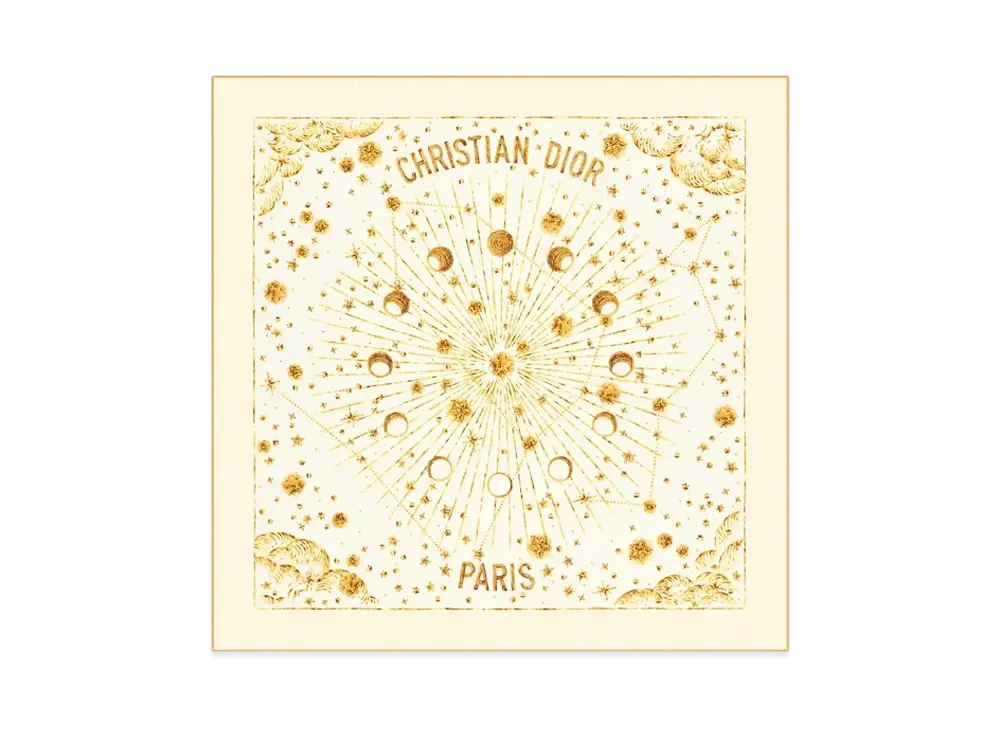 Dior Astral 70 Square Scarf Silk Twill "White/Gold"