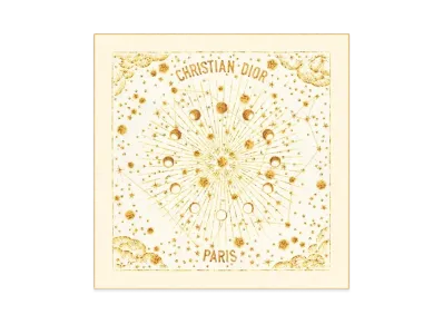 Dior Astral 70 Square Scarf Silk Twill "White/Gold"