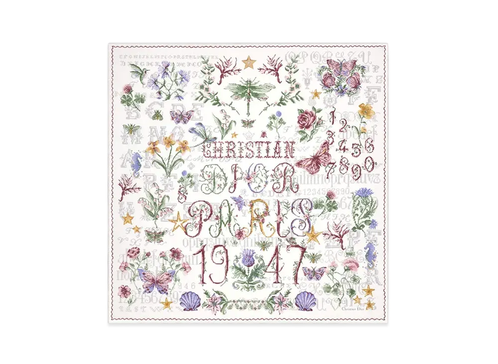Dior Christian Dior 1947 90 Square Scarf Silk Twill "Ivory Multicolor"