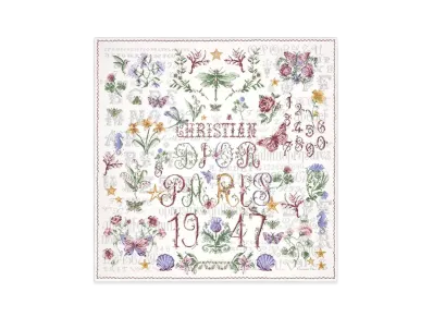Dior Christian Dior 1947 90 Square Scarf Silk Twill "Ivory Multicolor"