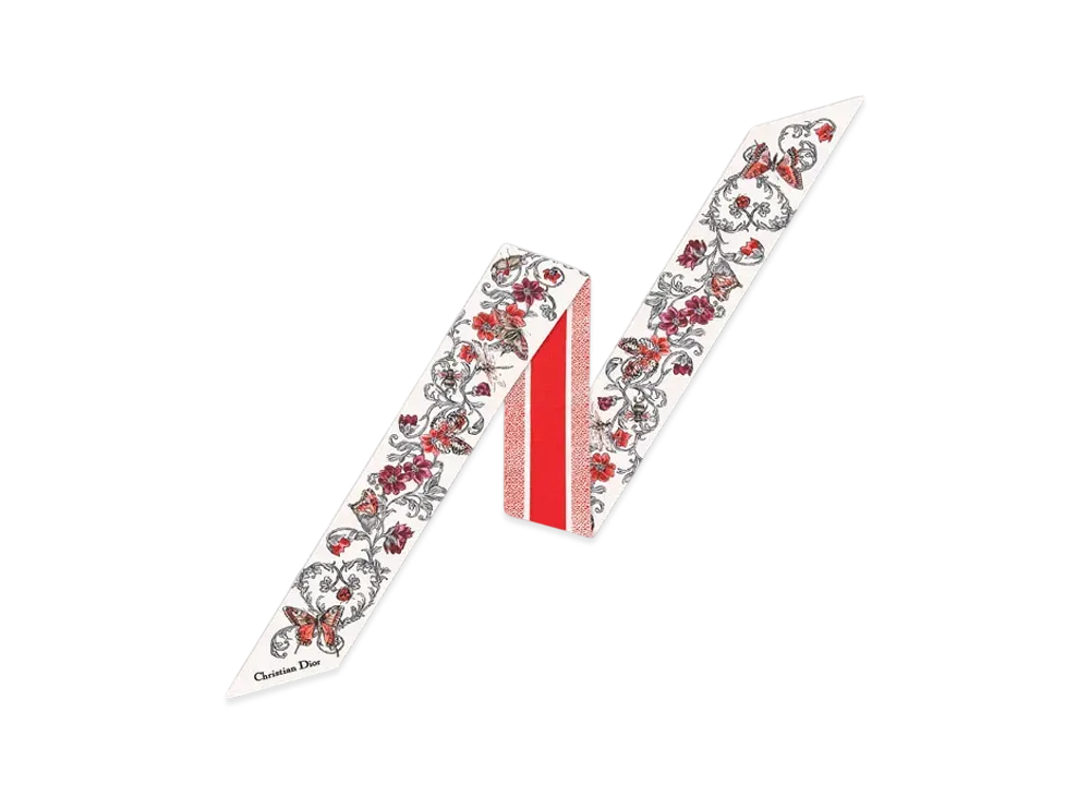 Dior Dioramour Coeur des Curiosites Mitzah Scarf Silk Twill "Ivory/Red"