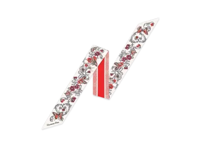 Dior Dioramour Coeur des Curiosites Mitzah Scarf Silk Twill "Ivory/Red"