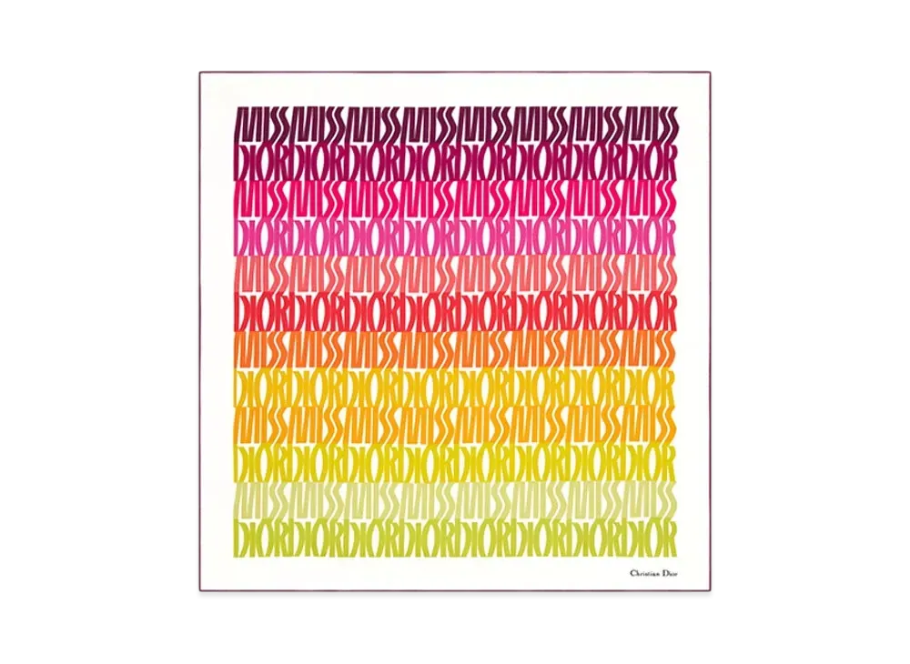 Dior Miss Dior Allover 90 Square Scarf Silk Twill "White Multicolor"