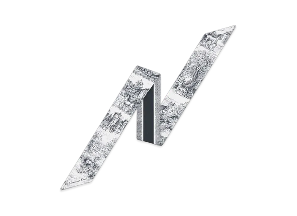 Dior Toile de Jouy Scotland Mitzah Scarf Silk Twill "White/Navy Blue"